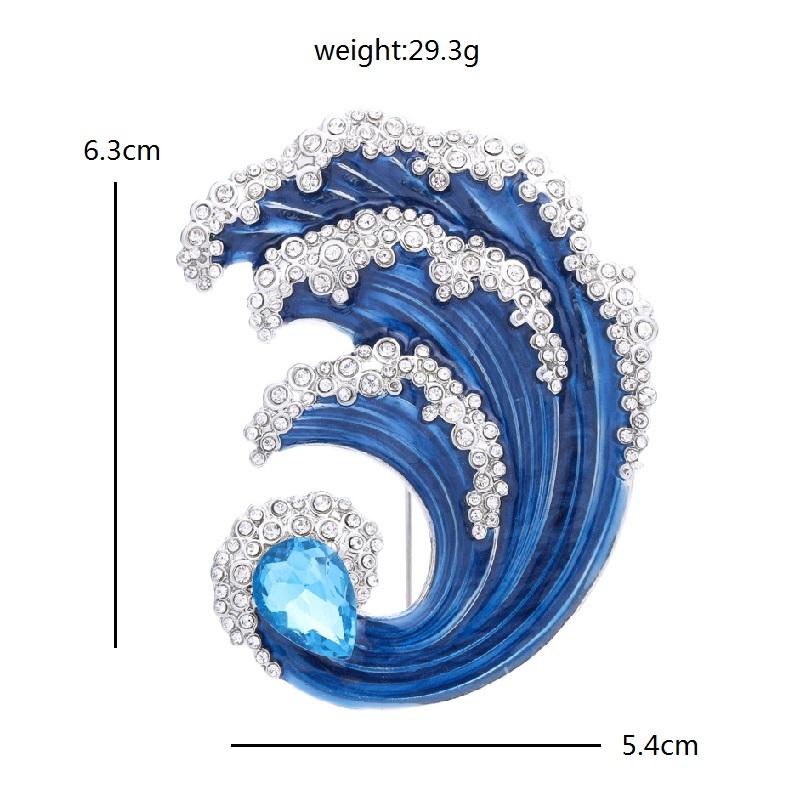 Wuli&baby Blue Ocean Wave Brooch Quality Enamel Crystal Women Brooch Pins Individual Jewelry Accssory