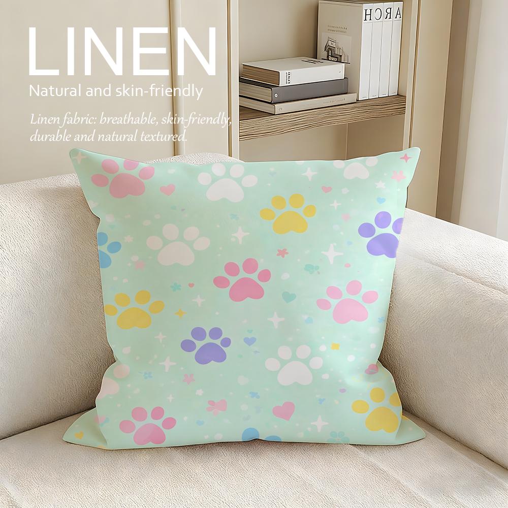 Art Paw Print Cushion Cover Linen Decorative Pillowcase Set Pcs x x x Breathable Washable Sofa Cushion Cover