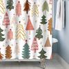 Abstract Boho Christmas Tree Shower Curtain with Mid-Century Snowflakes Design, Waterproof Bathroom Decor Set for Holiday Style