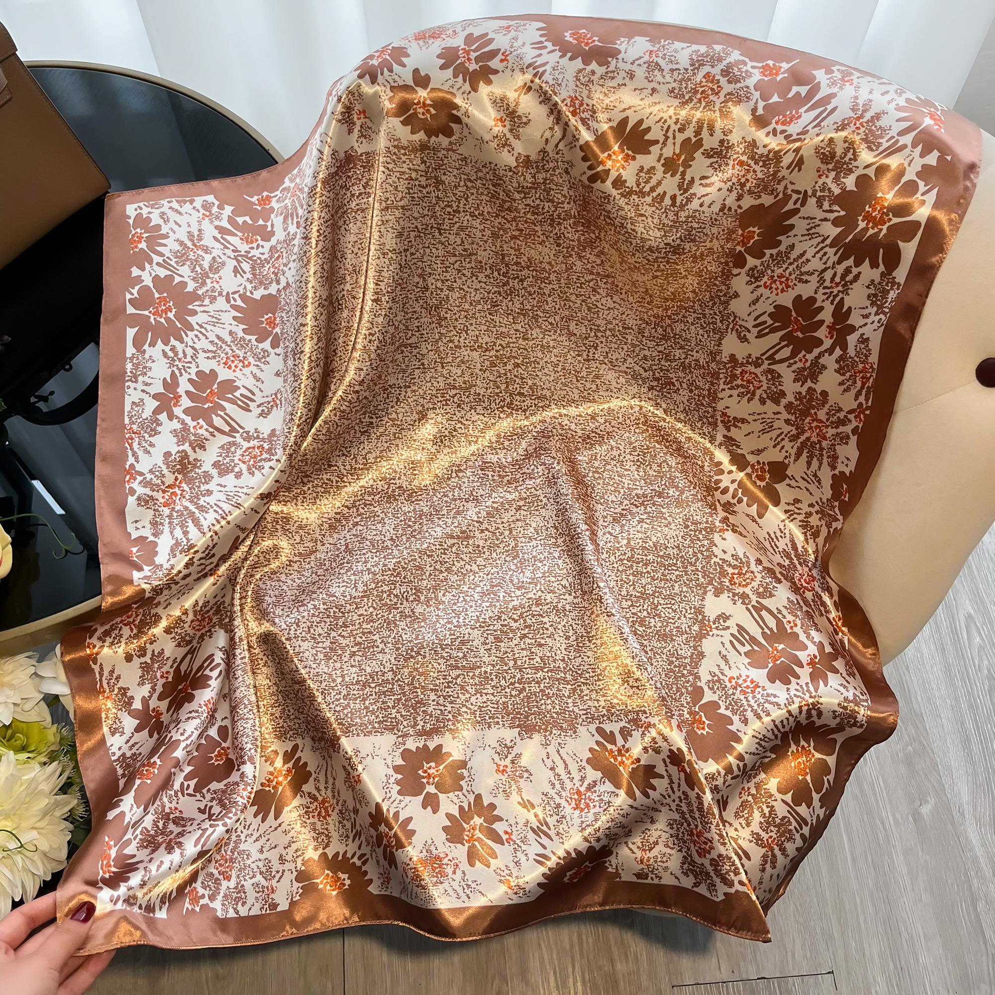 

Новый Роскошный Бренд 90*90см Шелковый Сатиновый Квадратный Шарф Женский Хиджаб Бандана Повязка на Голову Женские Шали Обмотка для Сумки Шарф Шейный Платок Фуляр светло-коричневого