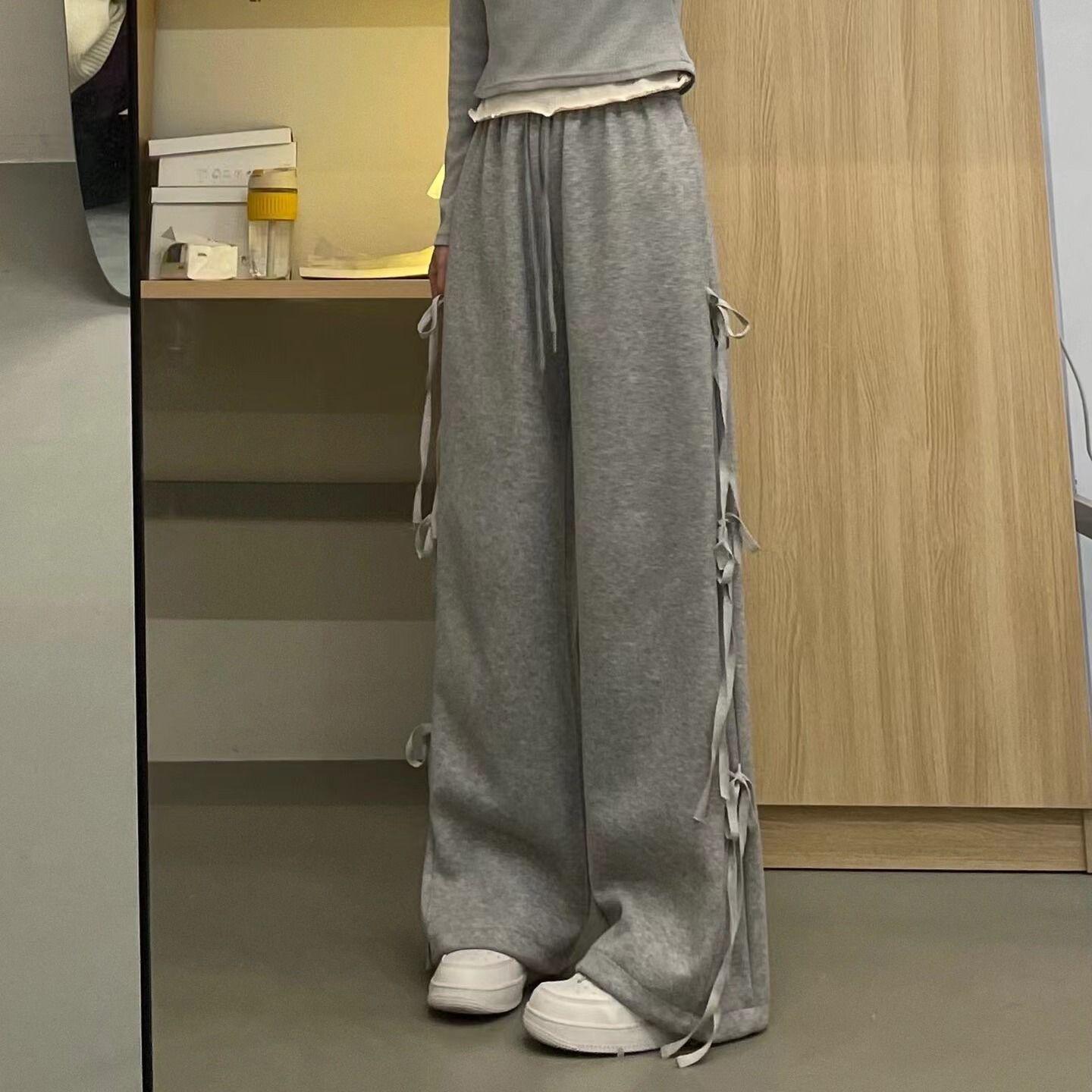 

Women s Japanese Style Pink Sweatpants with Lace-Up Bow, High Waist, Loose Fit, Wide Leg, Perfect for Spring/Summer 2026. XXXS (suitable for toddlers under 10kg)