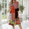 Women's Casual Fashion Round Neck Three Quarter Sleeve Printed Midi Dress