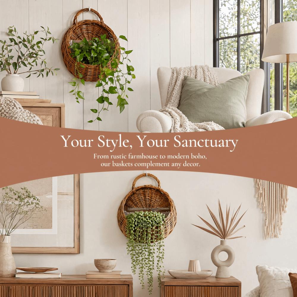 Pastoral Rattan Planter Basket Wall Hanging Woven Vase Storage Container Flower Pot  Indoor Outdoor