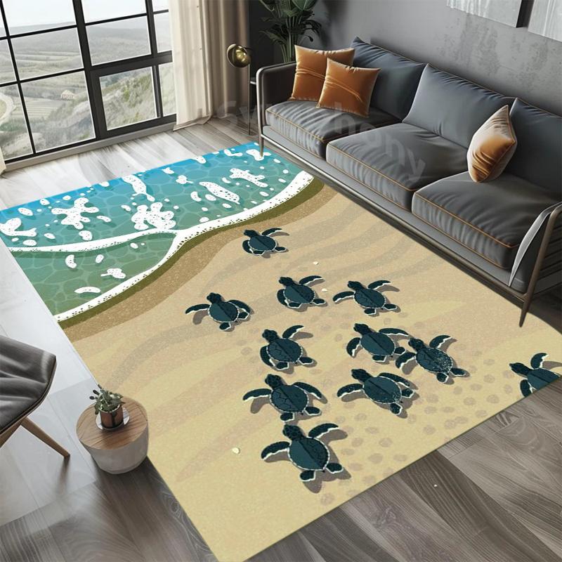 Whimsical Sea Creature Rectangular Rug for Bedroom Living Room Office Non Slip Washable Floor Mat Home Decorative Soft Carpet