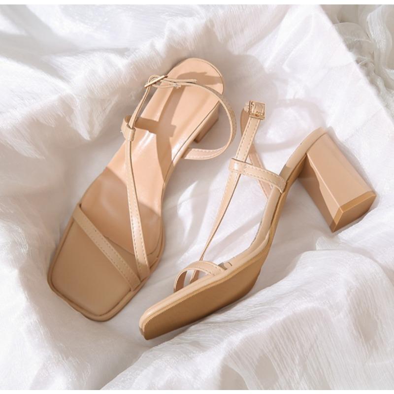 

Модные женские сандалии Женские сандалии на квадратном каблуке Элегантные летние шлепанцы Наружные кожаные шлепанцы с перекрестной шнуровкой Женские слайды 2025 Модные женские сандалии 43