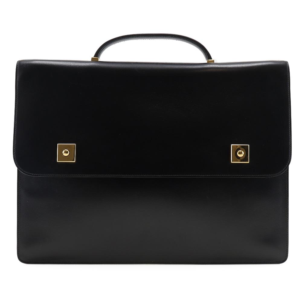 

HERMES Danube 38 Business bag Briefcase 6Z Black / Gold Hardware Calfskin mens Used