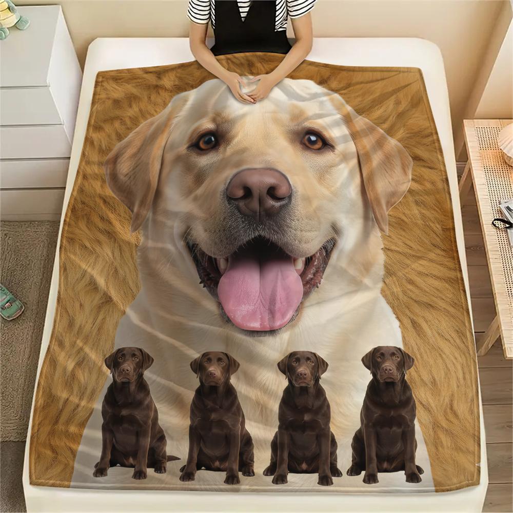 1Pc Labrador Dogs Print Flannel Blanket, High quality Comfortable for All Seasons, Home Decor, Warmth and Comfort, Perfect for Gifts