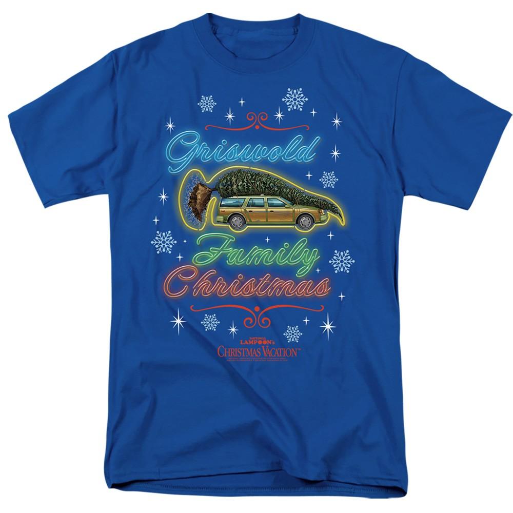 Christmas Vacation - Neon Griswald - Adult Unisex Short Sleeve T-Shirt - Blue L