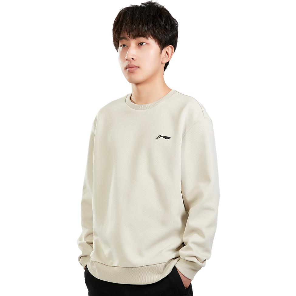Li Ning Badminton Series Solid Color Logo Pullover Sweatshirt Autumn Men sweatshirt Khaki AWDTD81-3