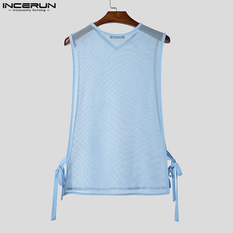 INCERUN Vară Bărbați Fără mâneci Șiret lateral Gol Vezi prin Maiouri de plajă