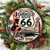 Vintage Route 66 Metal Tin Sign Pinup Girl Classic Car Wall Art Bar Cafe Decor