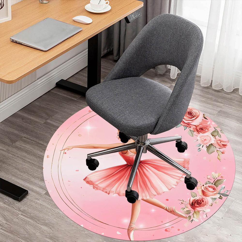 1pc BallerinaFloral Round Chair mat Area Rug - Non-Slip, Floor Mat for Office, Bedroom, home decor Christmas Gift p0811048