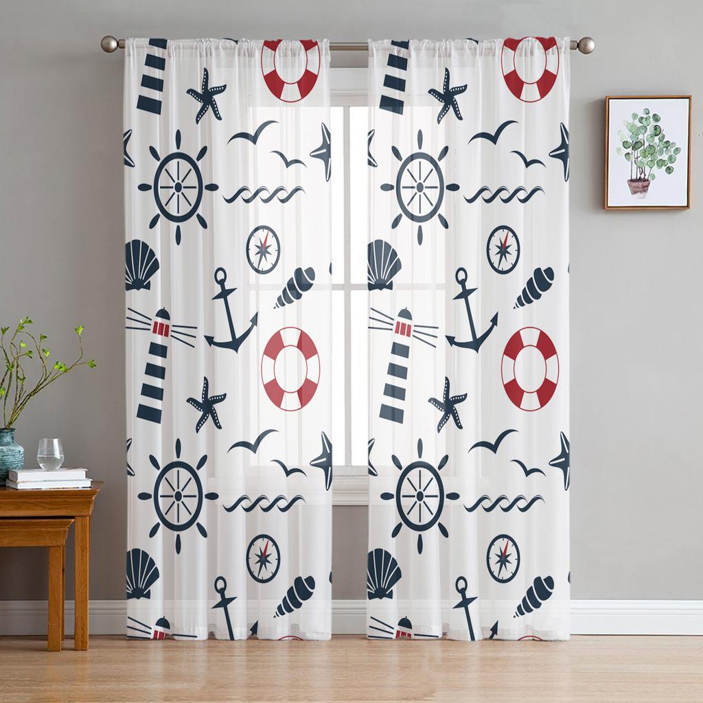 Elemente marine Farul Vas Perdele transparente pentru sufragerie Perdele moderne din voal Dormitor Perdele din tul Draperii pentru fereastră Decor