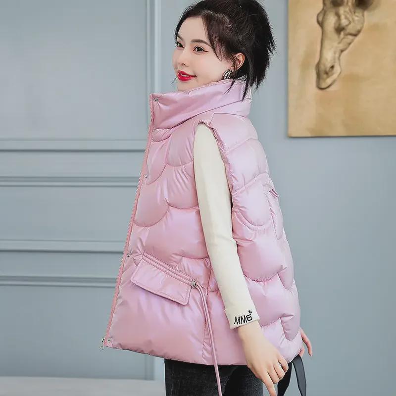 Women's Shiny Down Cotton Vest - 2024 Autumn/Winter Loose Fit Waistcoat