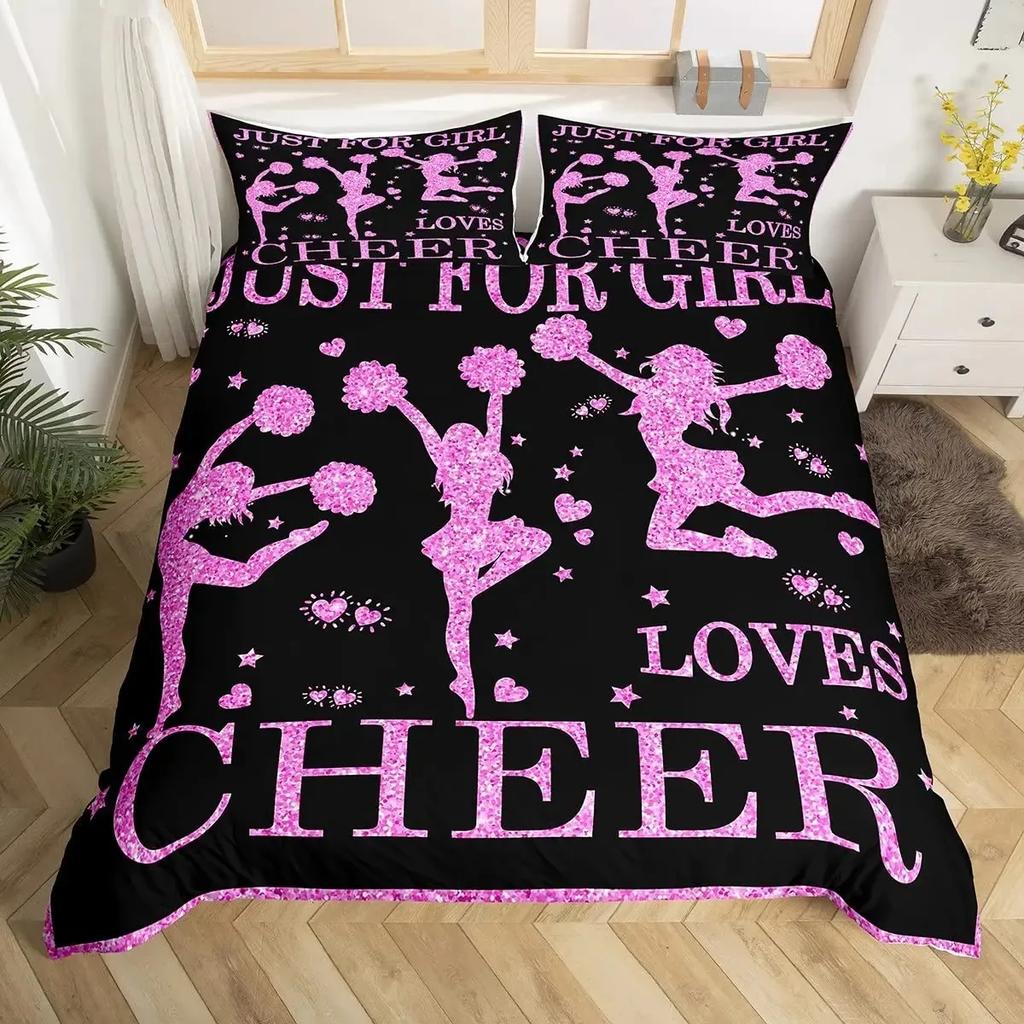 Cheerleader Duvet Cover Set Full Size,Girls Dancer Comforter Cover Geometric Checkered Bedding Set Girls Cheerleading Bedspread