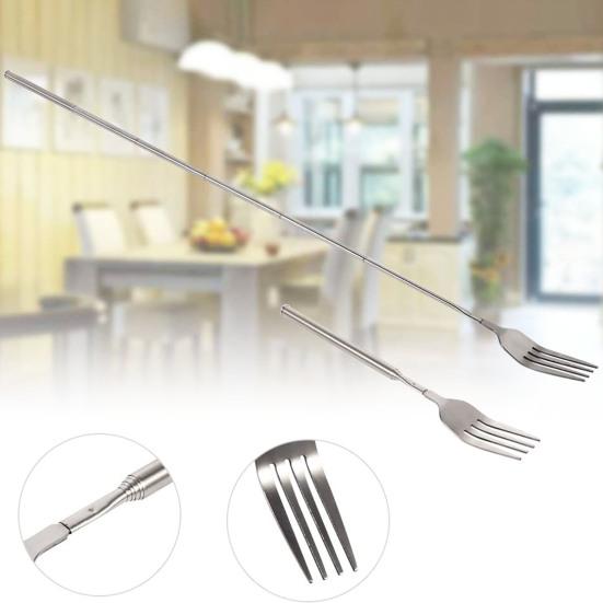 2Pcs Stainless Steel Telescopic Fork Extendable Long Handle Food Grade Dishwasher Safe Portable Grilling Fork Utensil Cutlery