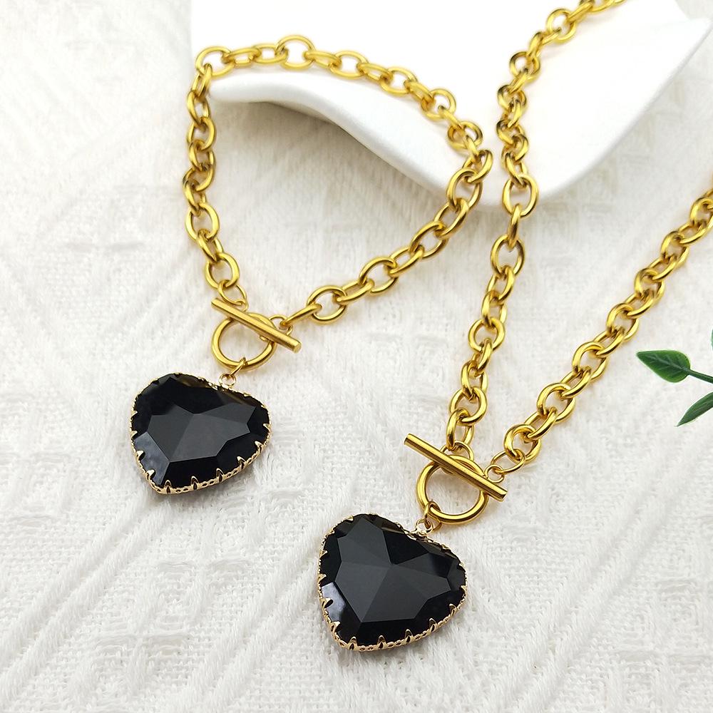 18K Gold-Plated Peach Heart Crystal Necklace for Women