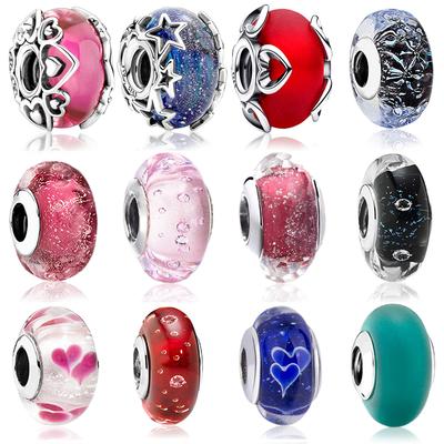 S925 Sterling Silver Colorful Murano Glass Charm Beads Fit Original  Bracelet Bangle DIY Fine Jewelry