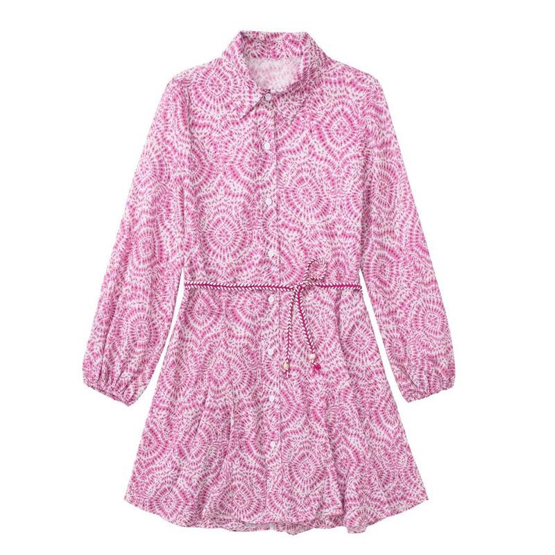 2022 Summer Women's Lace-Up Printed Long-Sleeve Mini Dress - European & American Style