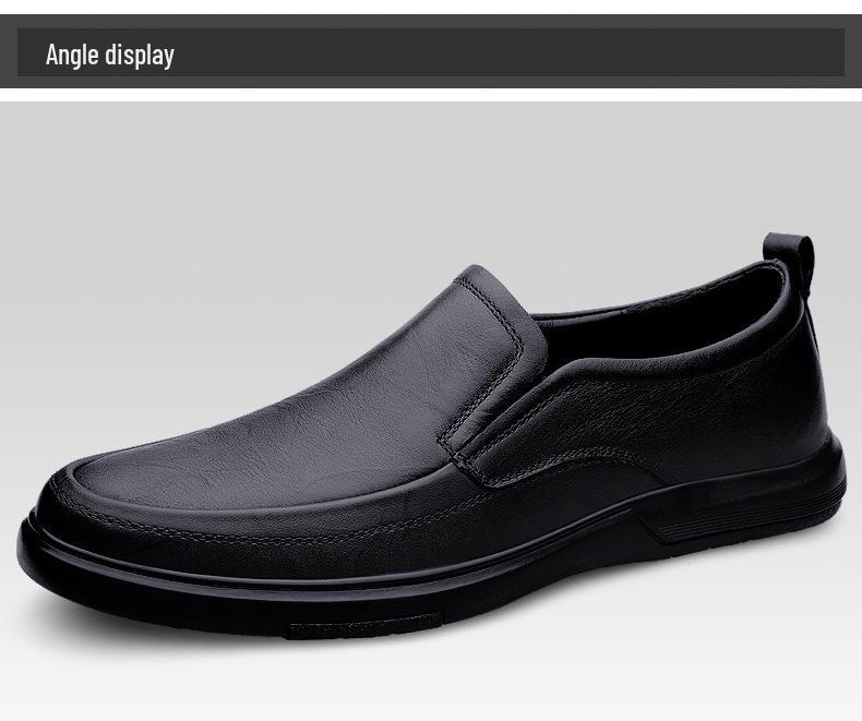 Men's Autumn Casual Slip-On Loafers: First Layer Cowhide Leather, Thick Sole, Breathable for Middle-Aged.