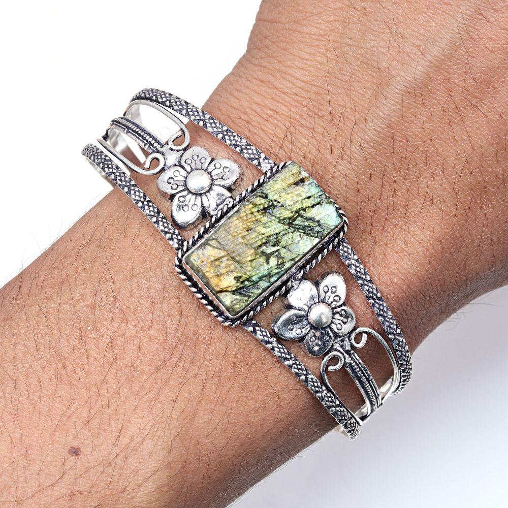 Labradorite Drusy Gemstone Handmade Jewelry Cuff Bracelets 7''Adjustable
