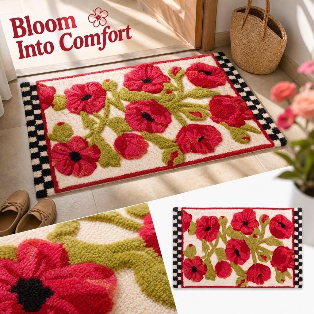 Non- Absorbent Doormat with Cute Design, Faux Wool Irregular Shape for Entryway and Bathroom, 4060cm, Flower 6