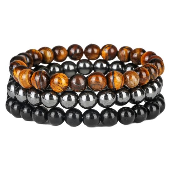 3ks/Sada Kamenný Náramek Tři v Jednom Okouzlující Elastická Šňůrka Přírodní Modrý Zlatý Tygr Oko Achátový Kámen