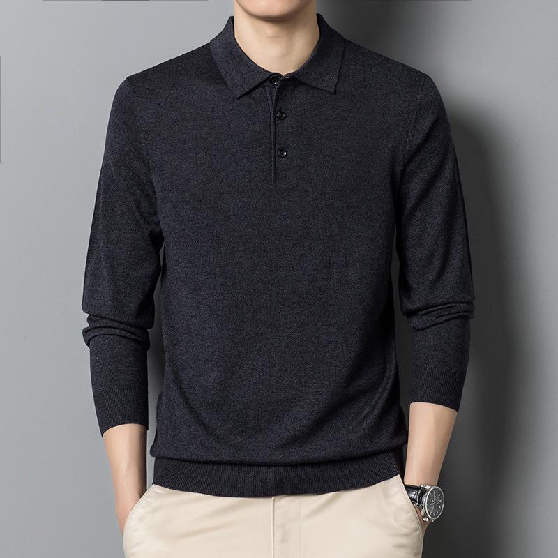 Men's Merino Wool Turn-Down Collar Sweater, Solid Color, Long-Sleeve, 2024 Autumn Collection