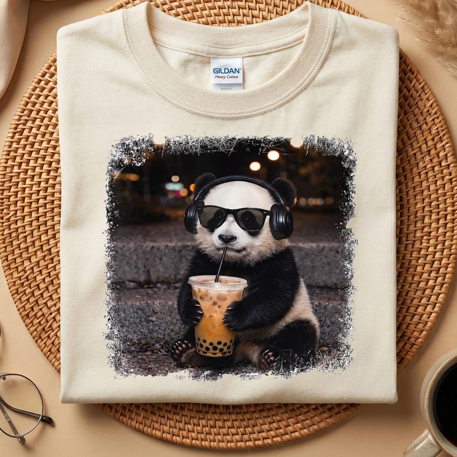 Cool Panda Boba Tea T-Shirt, Funny Panda Headphones Shirt, Panda Lover Gift Tee, Cute Panda Coffee Shirt, Aesthetic Animal Graphic Tee M
