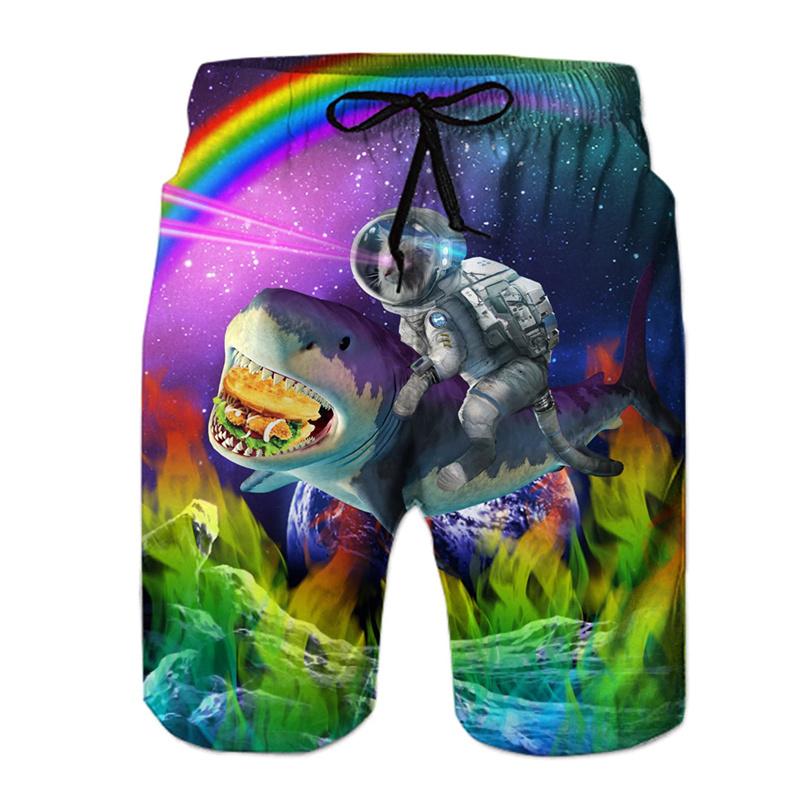 Lustige Dinosaurier-Katzen-Grafiken Badeshorts Herren 3D-Druck Tier Surfen Boardshorts Sommer Hawaiianische Badehosen Coole Eisshorts