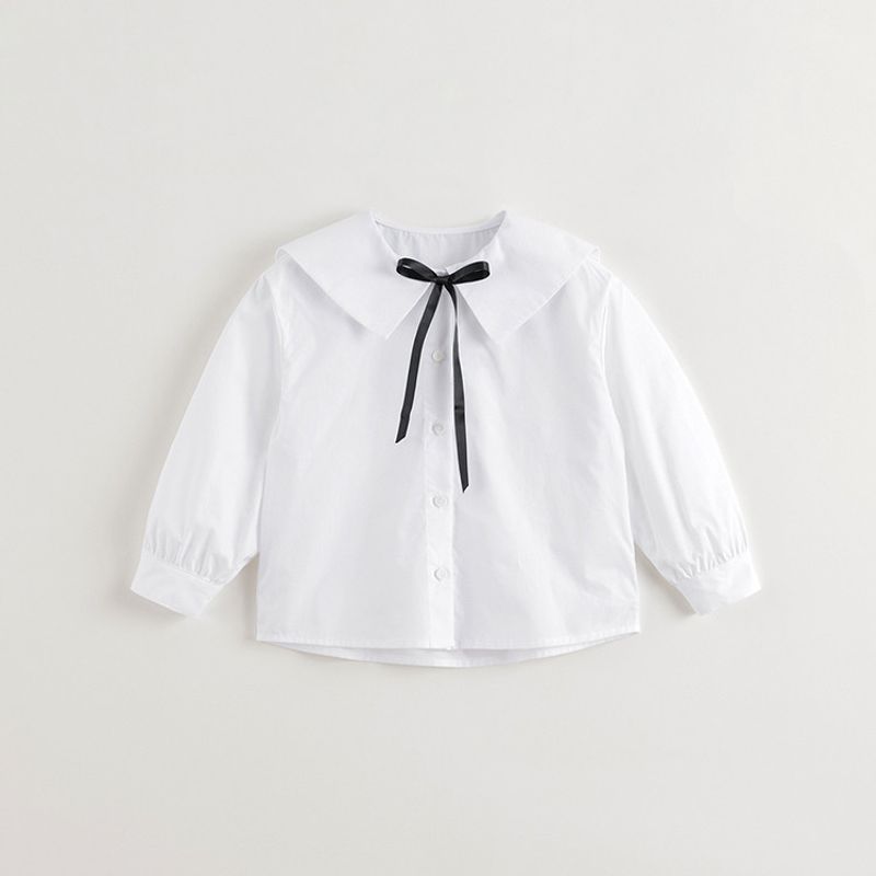 Mark Jenny Girls  Bow-Tie Lapel Shirt, Kidsren s Pure Cotton Shirt, 2026 Spring New Style 250173 White 110