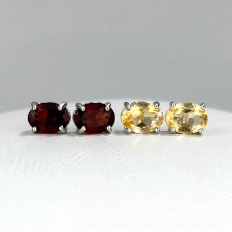 Natural Yellow Crystal Garnet Sterling Silver Earrings - Trendy Hong Kong Style