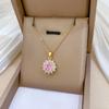 Simple Shiny Pink Zircon Flower Pendant Necklaces for Women Girls Luxury Stainless Steel Chain Jewelry Accessories Gifts
