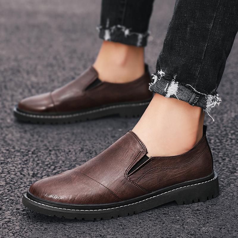 Fashion Slip On Business Men's Leather Shoes Minimalist British Style Office Dress Party Flat Bottomed Adult Comfortable Hot Selling