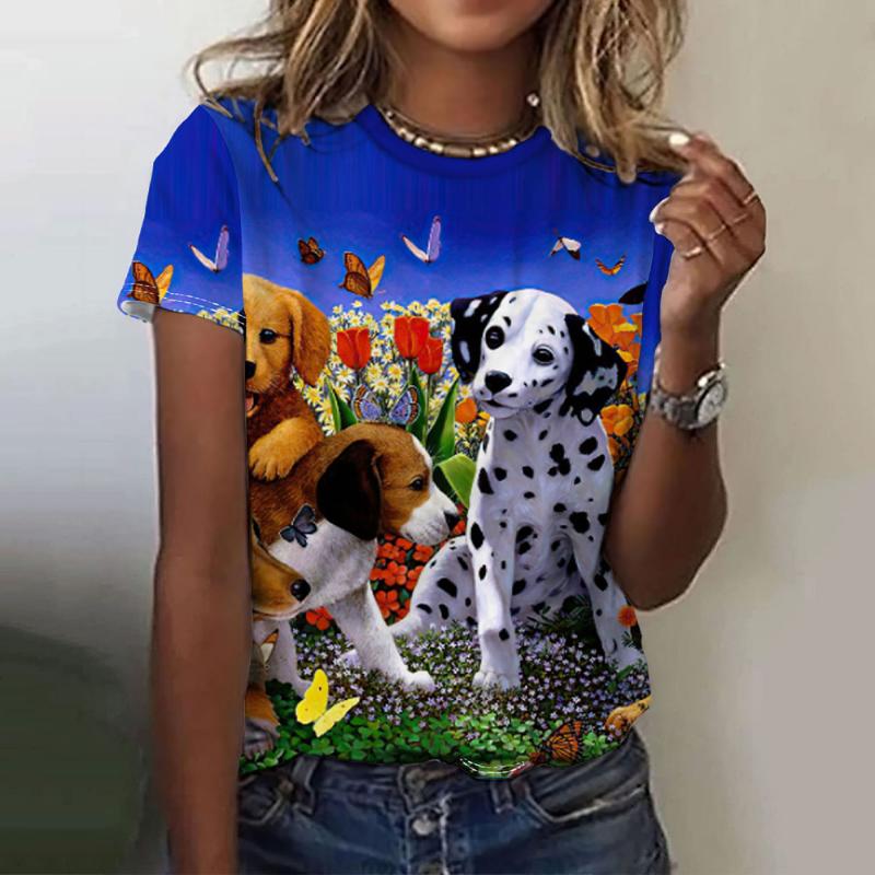 Dámské tričko Zvířecí 3D potisk Krátký rukáv Módní Ležérní Street Kulatý výstřih