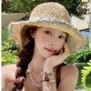 Solid Color Women Visor Bucket Hat Large Brim Beach Hat Fashion Flower Straw Hat  Seaside Vacation