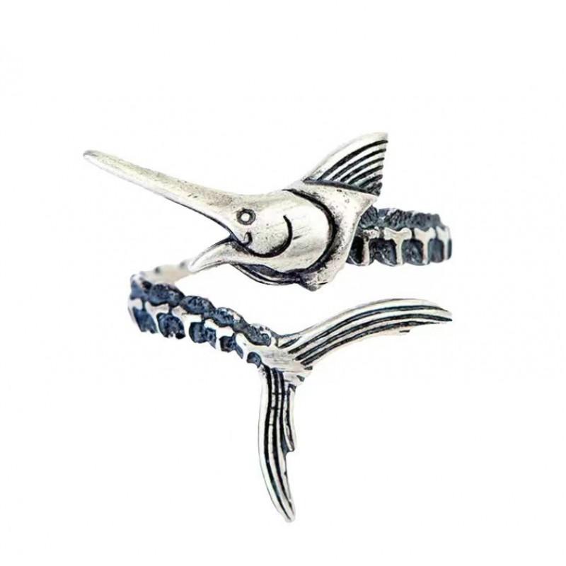 Adjustable Open Ring Men Women Vintage Fish Design Plated Geometric Statement