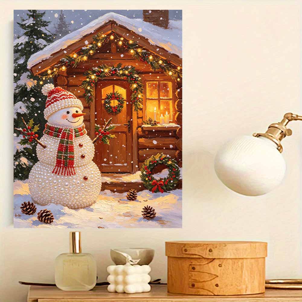 Frameless Pearl Bead Art Kit Charming Snowman DIY Shiny Canvas Painting Creative Gift for Craft Lovers Home Wall Decor
