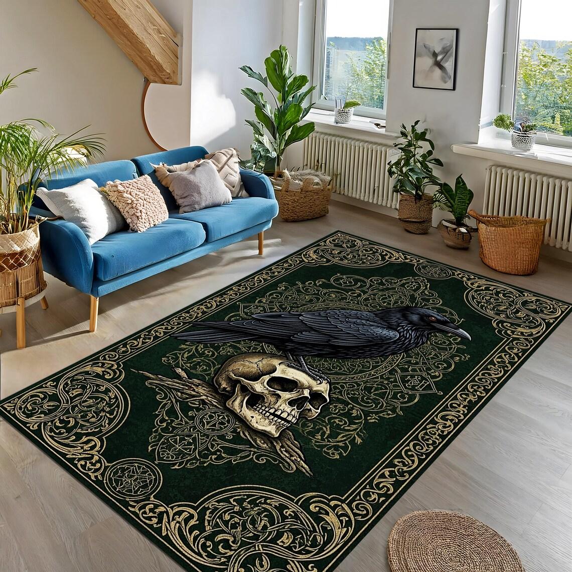 Gothic Raven Area Rug Floor Mat Modern Carpet for Living Room Coffee Table Luxurious Rug for Room Decor Perfect Stylish Spaces