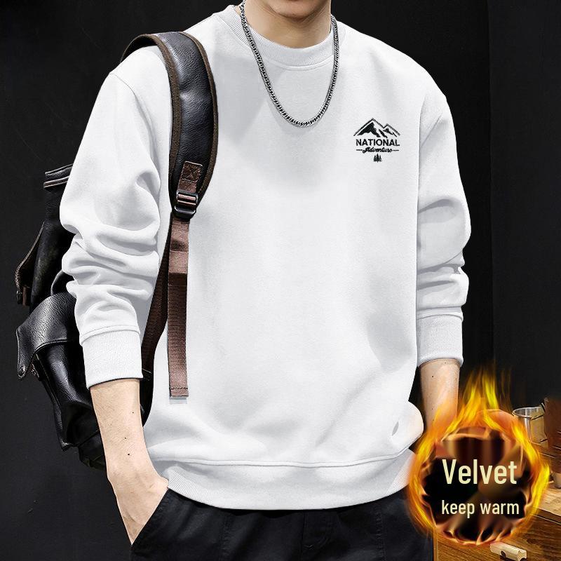 Men's Retro American Style Heavyweight Round Neck Hoodie - Autumn/Winter Trendy Outerwear