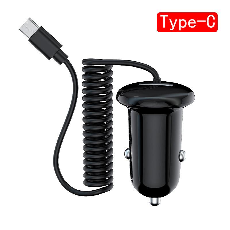 

Car charger double usb one drag three wires fast charging cigarette lighter 3.1a car charger data cable black {single usb + single type-c data cable}