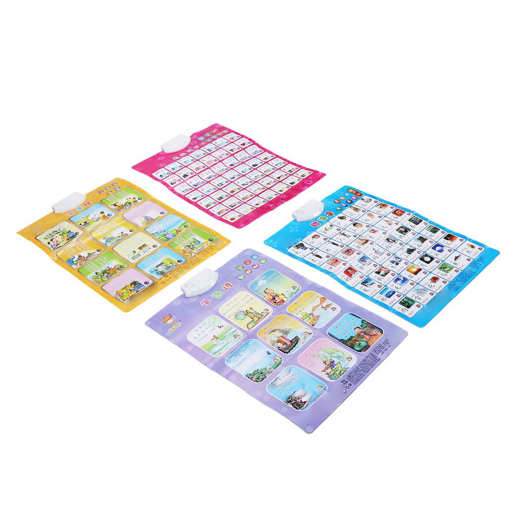 4Pcs Learning Chinese Poster Chinese Characters Three Character Primer Stroke Radicals Tang Poetry E