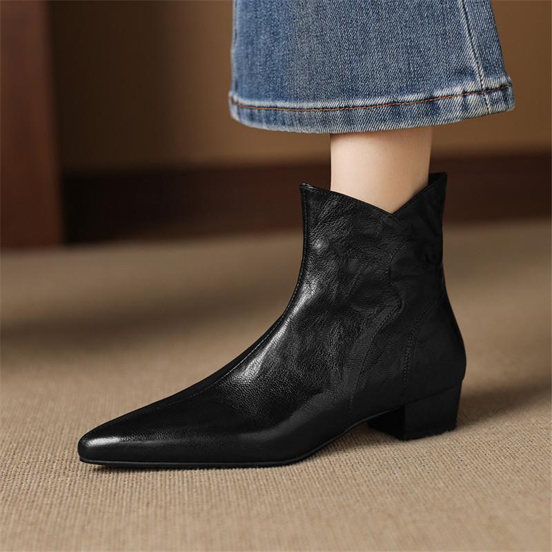 Fashion New Autumn/winter Sheep Leather Women Boots Pointed Toe Shoes for Women Fashion Boots Women Versatile Mid Heels Ankle Boots