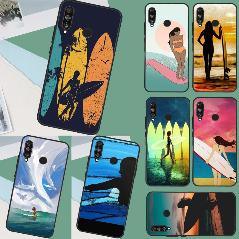 Surfing Art Surf Girl For Huawei Nova 12s 12i 11i 5T Y90 Y70 Y60 Y61 Y91 Y72 9 10 SE P60 Pro P20 P30 P40 Lite Case