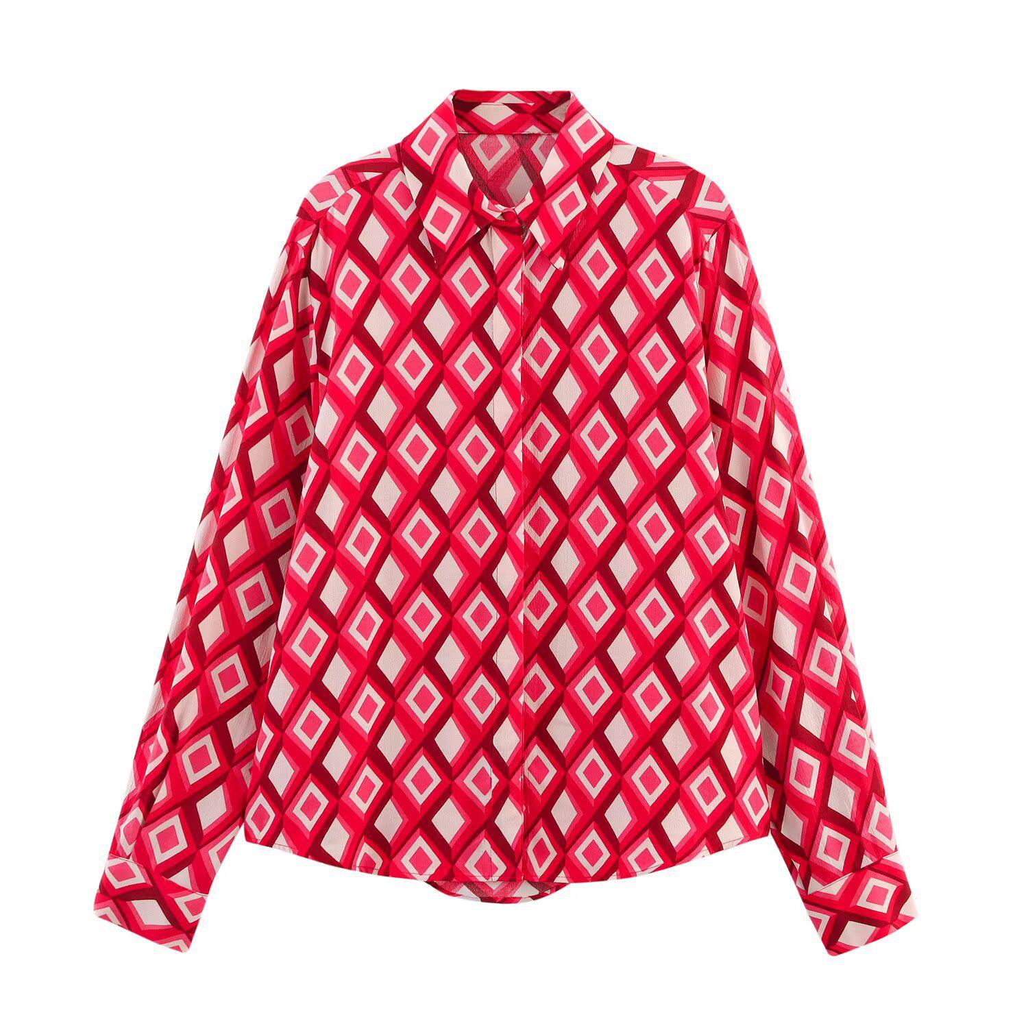 

Весна 2025 Женский комплект рубашка и юбка в европейском и американском стиле с геометрическим принтом XS