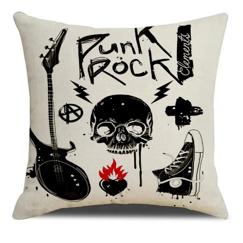 Punk Rock Printed Musical Note Rock Star Printed Square Pillowslip  Blend Cushion Cover Pillowcase Living Room Home Decor