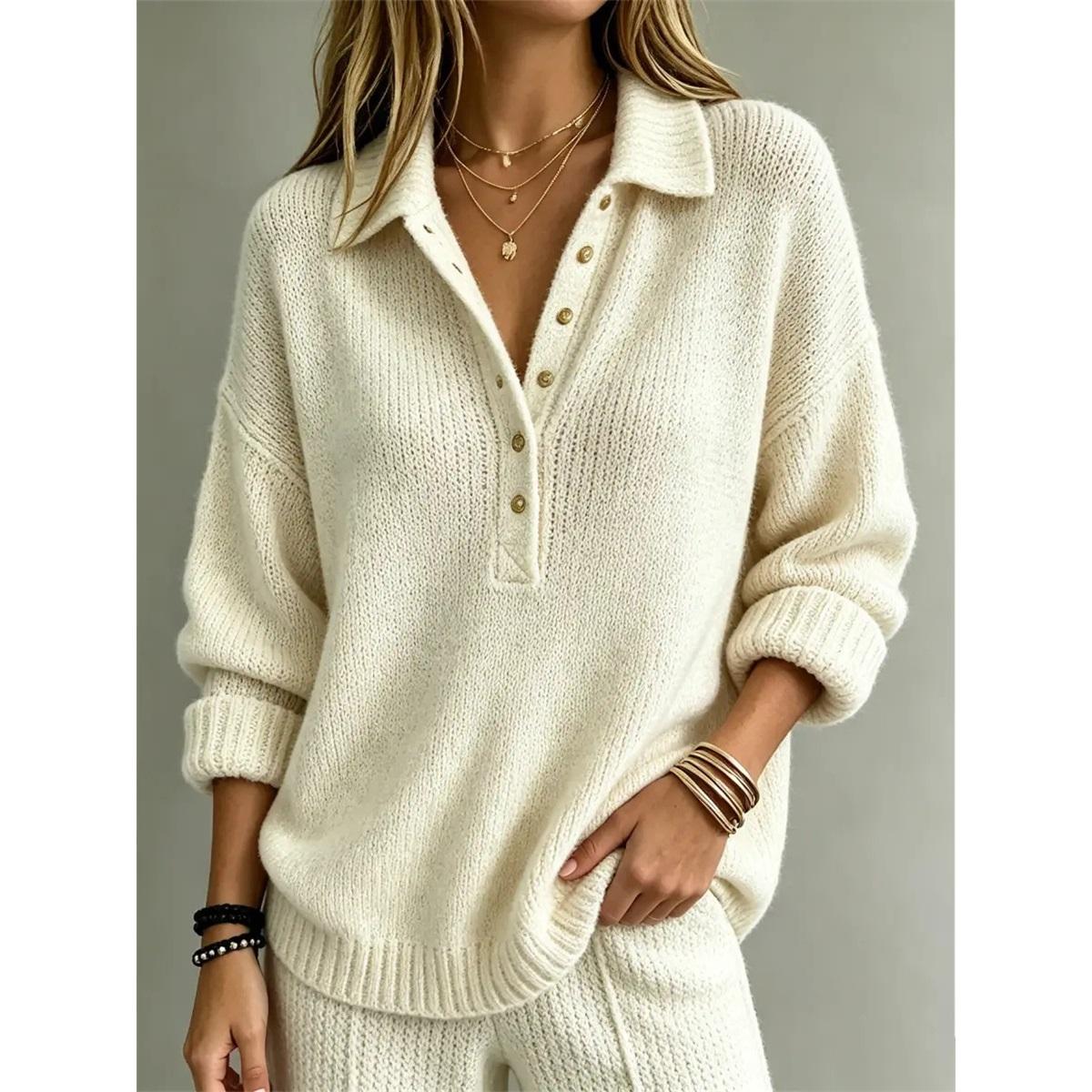 Dames Polo Kraag Halve Knopen Gebreide Trui Los Oversized Pullover Casual XXXL wit
