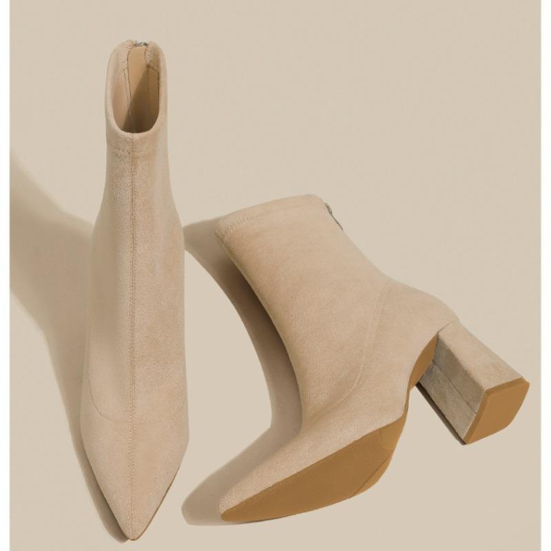 Autumn Winter Stretch Fabric Socks Boots Women High Heel Short Boots Pointed Toe Female Ankle Booties Plus Size 42