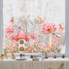 Static Cling Window Film Fairy Mushroom House with Girl In Flowers Double Sided View Decorative Window Sticker