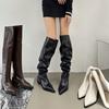 Large tube pleated stacking boots women's 2024 new boots autumn and winter women's boots French pointed boots thick heel boots